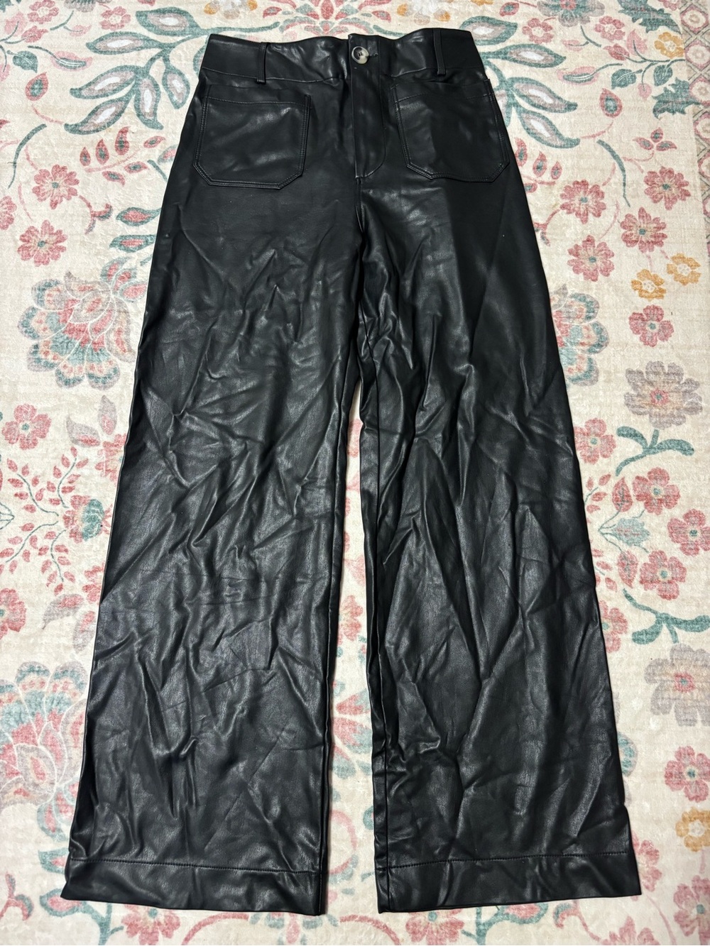 Anthropologie Maeve Black Faux Leather Wide-Leg Pants